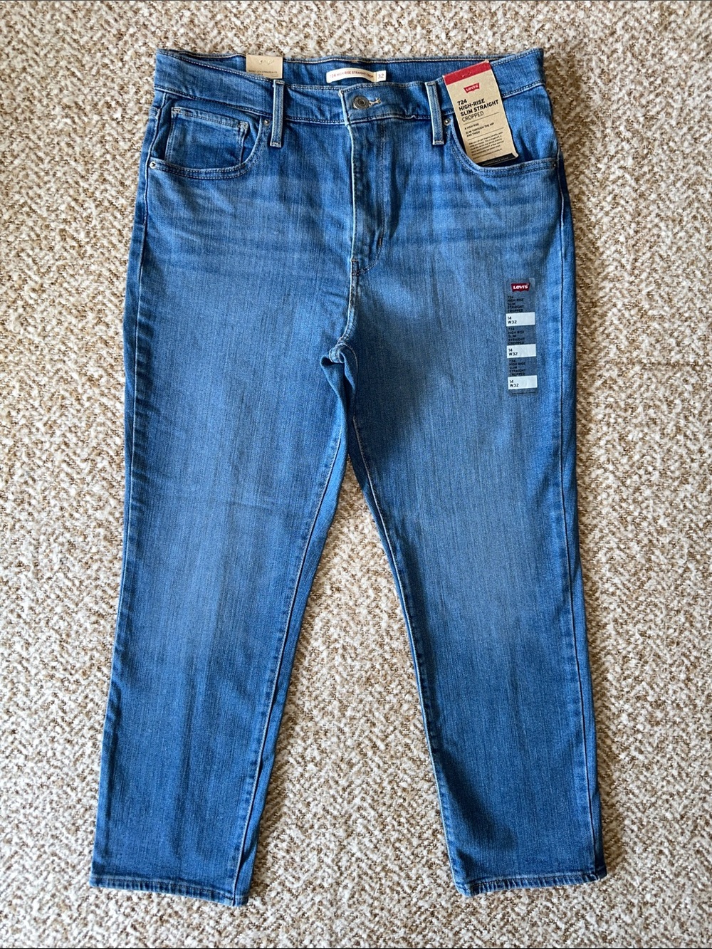 Levi’s 724 High Rise Straight Crop Jeans Women sz 32 New Denim Light Wash Flaw